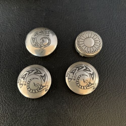 Native American Sterling Silver Button Covers | 0.8" | Navajo Set of 4 | Handmade | 13732