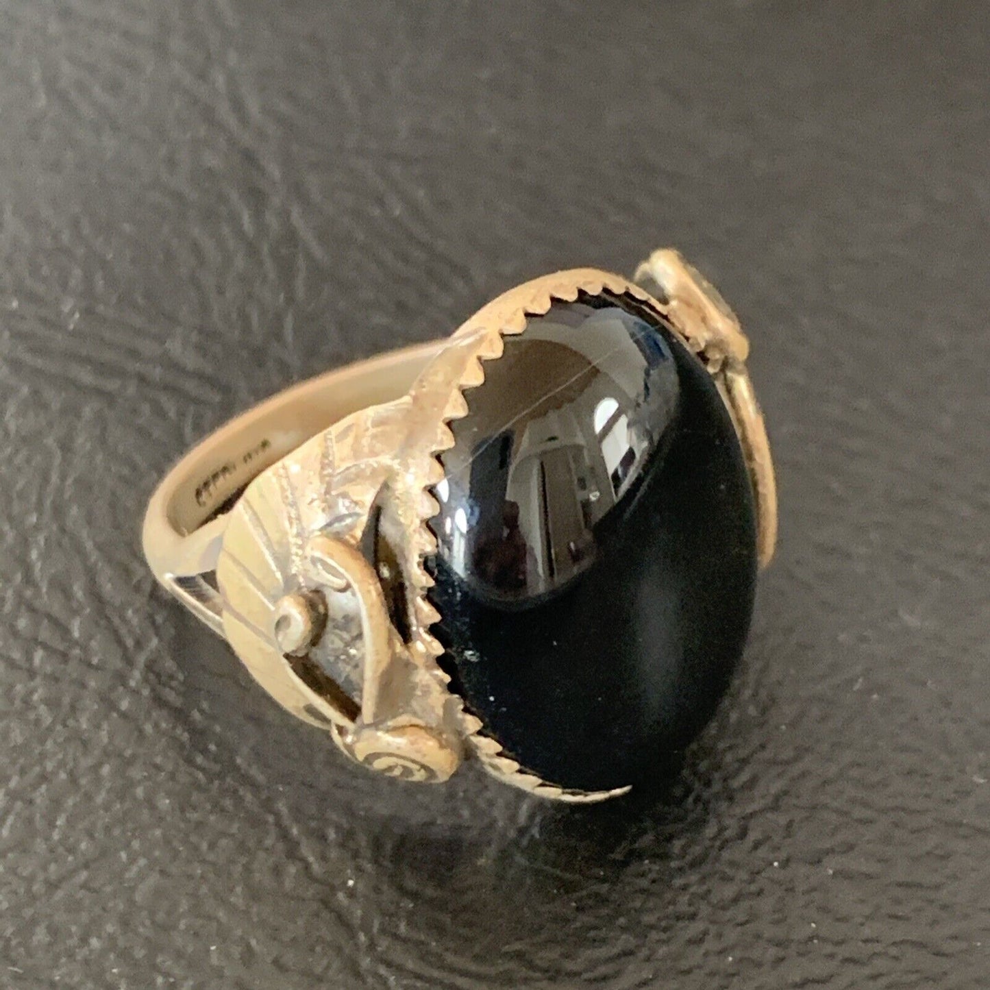 Native American Old Pawn Navajo Black Onyx Ring | Sterling Silver | Sz 9.5 | 11952