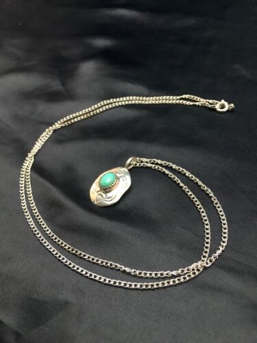 Navajo Turquoise Pendant Necklace | Sterling Silver | Authentic Native American Handmade | 19" Chain| 8955 - Masha USA