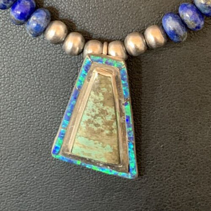 Navajo Men's Pendant | Blue Lapis Turquoise Opal Inlay | Sterling Silver Necklace | 22" | 13356