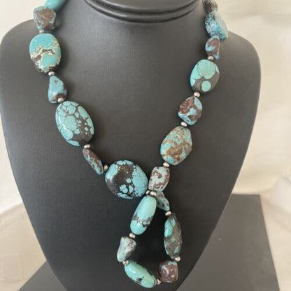 Navajo Chunky Turquoise #8 Necklace | Sterling Silver Pearls | Authentic Native American Handmade | 22" | 1242