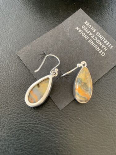Native American Navajo Bumblebee Jasper Earrings Set | Sterling Silver | Authentic Handmade | 1562
