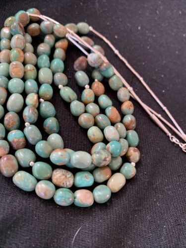 Navajo Sterling Silver Heishi Green Turquoise 2 Strand Bead Necklace | Authentic Native American Handmade | 00871