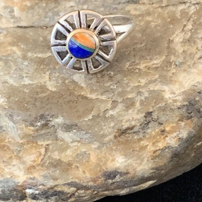 Southwestern Women's Navajo Blue Turquoise Spiny Lapis Inlay Ring | Sz 6 | 11184 - Masha USA