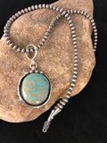 Navajo Pearls Sterling Silver Turquoise #8 Necklace Pendant | 2.5" | Signed | Authentic Native American Handmade | 3954