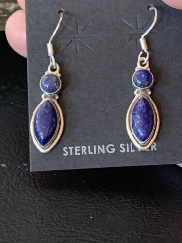 Navajo Lapis Lazuli Multi-Stone Dangle Drop Earrings | Sterling Silver | 0.9" | 12709
