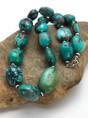 Navajo Chunky Turquoise Necklace | Sterling Silver | 20" | Authentic Native American Handmade | 2963