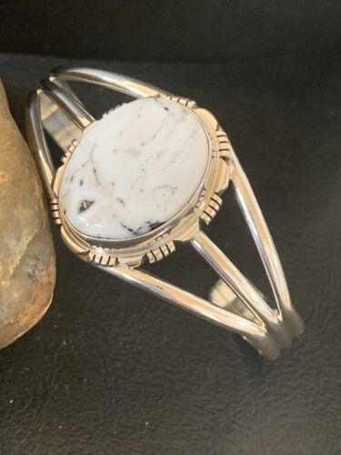 Navajo White Buffalo Turquoise Cuff Bracelet | Sterling Silver | Authentic Native American Handmade | 1389 - Masha USA