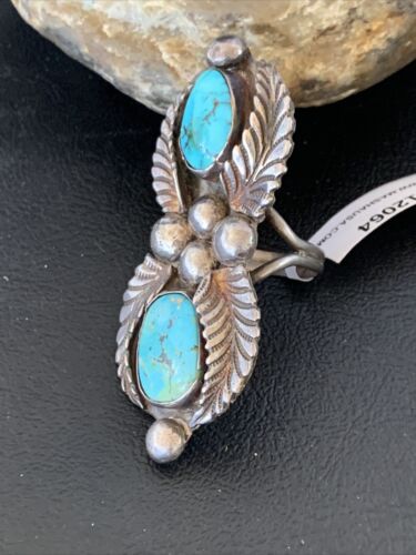 Navajo Blue Royston Turquoise Multi-Stone Ring | Authentic Native American Sterling Silver | Sz 9 | 12064
