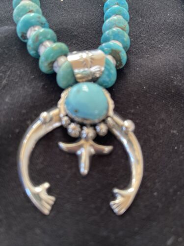 Navajo Kingman Turquoise Naja Pendant | Sterling Silver Howlite Necklace | Authentic Native American Handmade | 1388