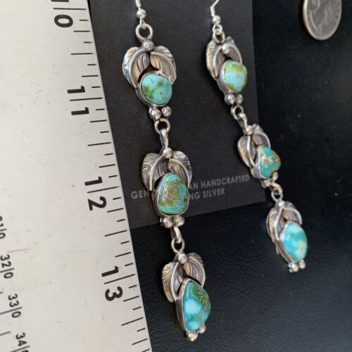 Navajo Sonoran Gold Turquoise Earrings | Sterling Silver | 3 Dangle | Authentic Native American Handmade | 13924