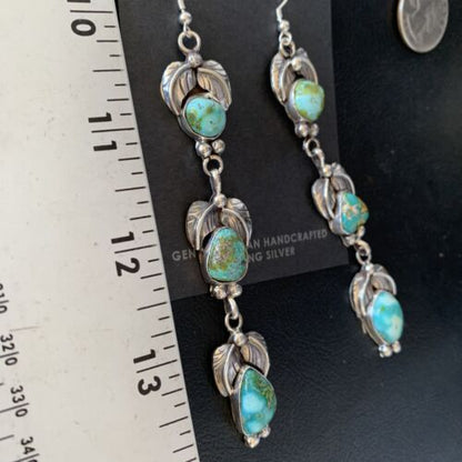 Navajo Sonoran Gold Turquoise Earrings | Sterling Silver | 3 Dangle | Authentic Native American Handmade | 13924