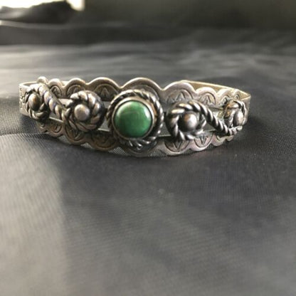 Southwestern Old Pawn Navajo Green Turquoise Bracelet | Sterling Silver | Authentic Native American Handmade | 1994