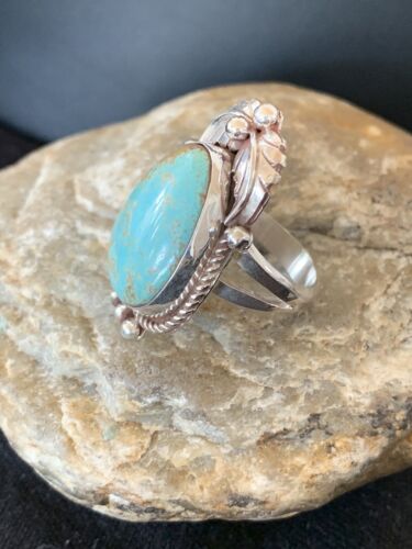 Native American Navajo Blue Turquoise #8 Ring | Sterling Silver | Sz 9.5 | 669