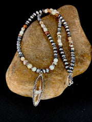 Men's Navajo Wild Horse Turquoise Beads Necklace Pendant Set | Sterling Silver | Authentic Native American Handmade | 158