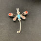 Turquoise & Mother of Pearl Inlay Dragonfly Necklace Pin Pendant | Zuni Sterling Silver | Native American Handmade | 12324