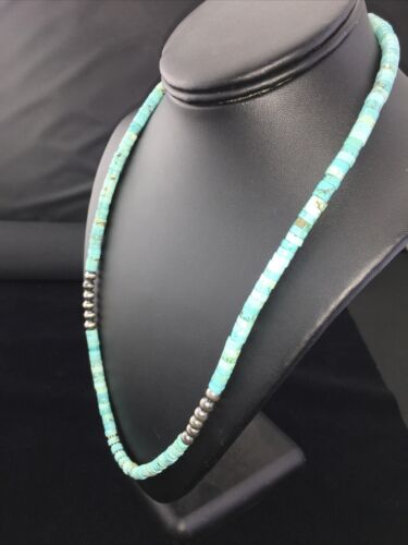 Navajo Blue Turquoise Heishi Bead Necklace | Sterling Silver | Authentic Native American Handmade | 20" | 1815