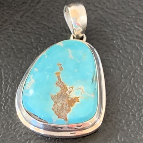 Navajo Blue Bisbee Turquoise Pendant | Sterling Silver | 1" | Authentic Native American Handmade | 1626