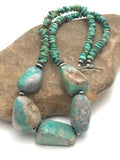 Navajo Chunky Green Nugget Turquoise Necklace | Sterling Silver | 23" | Authentic Native American Handmade | 3215