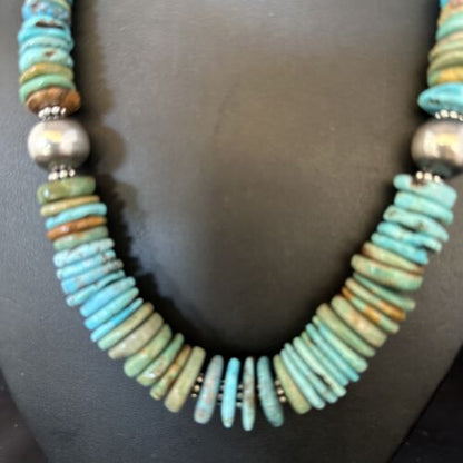 Navajo Blue Green Turquoise Bead Necklace | Sterling Silver | Authentic Native American | 20" | 14242