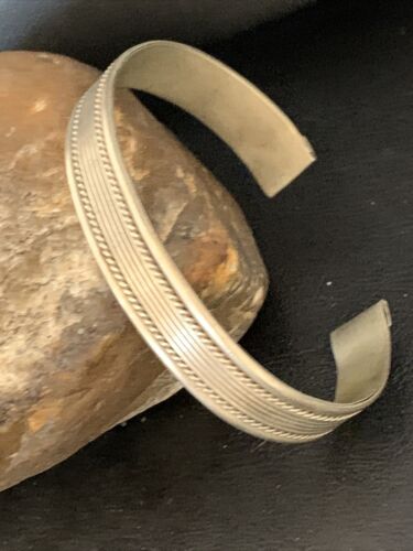 Navajo Sterling Silver Stamped Cuff Bracelet | Authentic Native American Handmade | 13675 - Masha USA