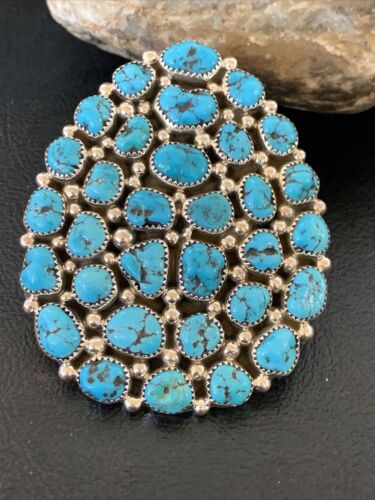 Navajo Kingman Turquoise Cluster Ring | Authentic Native American Sterling Silver | Multi-Stone | Sz 7 | 12226