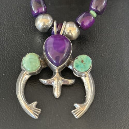 Navajo Purple Sugilite Turquoise Naja Pendant Necklace | Sterling Silver | Native American Handmade | 14735