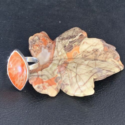 Native American Women's Apple Coral Sponge Ring | Sterling Silver | Sz 8 | 14047