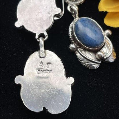 Southwestern Navajo Denim Lapis Dangle Earrings | Sterling Silver | 2" | 01796