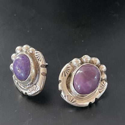 Navajo Sugilite Earrings | Sterling Silver Post Stud | Authentic Native American Handmade | 0.5" | 2070