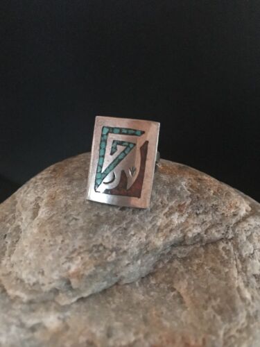 Navajo Kingman Turquoise Coral Ring | Sterling Silver | Sz 4 | Authentic Native American Handmade | 3628