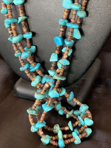Santo Domingo Spiny Blue Kingman Turquoise Shell Necklace | 3-Strand | 29" | 13061