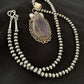 Navajo Pearls Necklace with Purple Charoite Pendant | Sterling Silver | Authentic Native American Handmade | 652