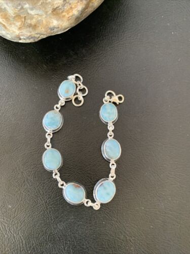 Navajo Blue Larimar 7-Link Bracelet | Sterling Silver | 7.5" | Authentic Native American Handmade | 10624