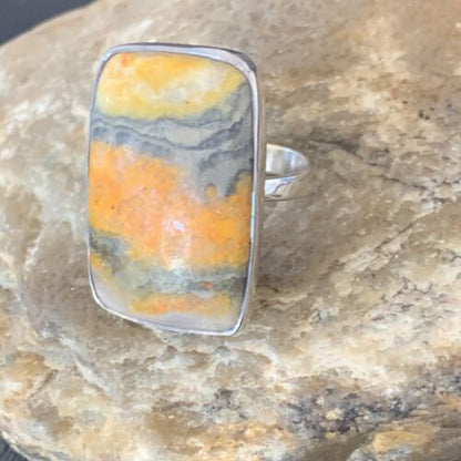 Navajo Bumble Bee Jasper Ring | Sterling Silver | Sz 8 Adjustable | Authentic Native American Handmade | 11539