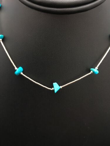 Children's Sterling Silver Liquid Necklace | Turquoise Nugget | 14" | 2931 - Masha USA