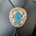 Native American Men's Bolo Tie | Blue Kingman Turquoise | Sterling Silver | Navajo Handmade | 14279