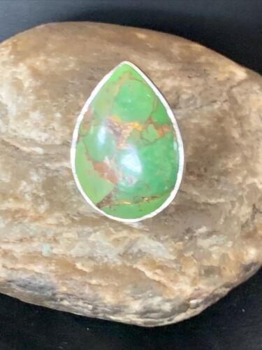Adjustable Navajo Green Mojave Turquoise Ring | Sterling Silver | Sz 7 | Authentic Native American Handmade | 11795
