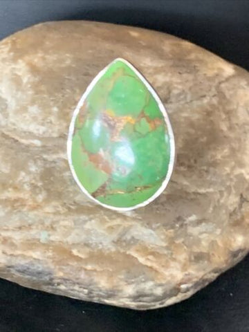 USA Adjustable Navajo Sterling Silver Green Mojave Turquoise Ring Size 7 11795