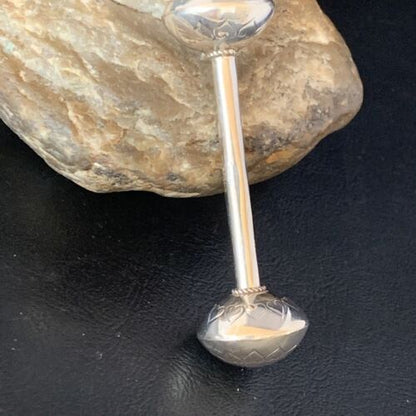 Navajo Baby Rattle | Handmade Sterling Silver Stamped | Native American | 3" | 13426