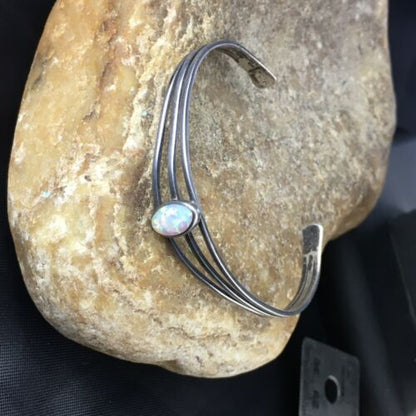 Navajo White Opal Bracelet for Children | Sterling Silver | Authentic Native American Handmade | 10177