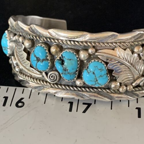 Native American Men's Blue Kingman Turquoise Cuff Bracelet | Sterling Silver | 14135