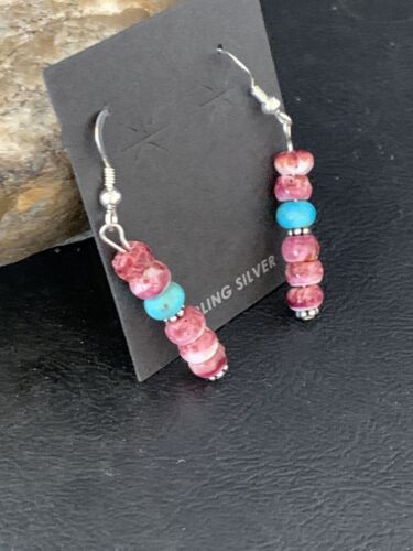 Native American Navajo Purple Spiny Oyster Bead Earrings | Sterling Silver | 13674