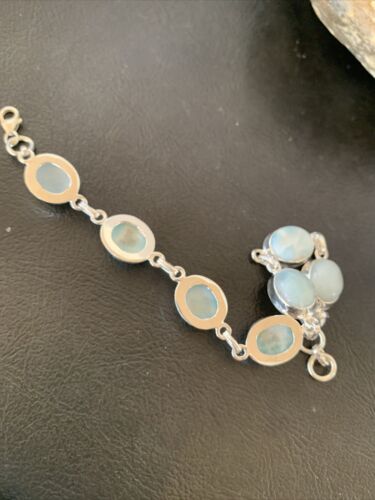 Navajo Blue Larimar 7-Link Bracelet | Sterling Silver | 7.5" | Authentic Native American Handmade | 10625