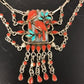 Zuni Turquoise Coral Necklace | Collectible Sterling Silver Pendant | Native American Handmade | 315