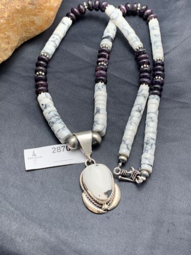 Navajo Purple Sugilite Howlite Bead Necklace | Sterling Silver | 22" | Authentic Native American Handmade | 2870