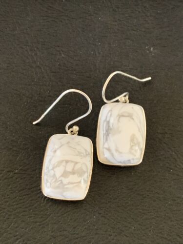 Navajo Sterling Silver White Howlite Black Dangle Rectangle Earrings | 0.75" | 12070