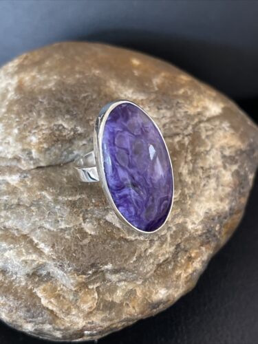 Navajo Purple Charoite Ring | Sterling Silver | Sz 8 Adjustable | Authentic Native American Handmade | 10571