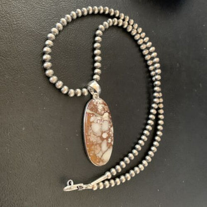 Navajo Wild Horse Turquoise Pendant Necklace | Sterling Silver | Authentic Native American Handmade | 10828