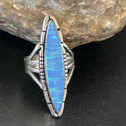 Native American Women's Navajo Blue Opal Ring | Sterling Silver | Sz 8 | 10307